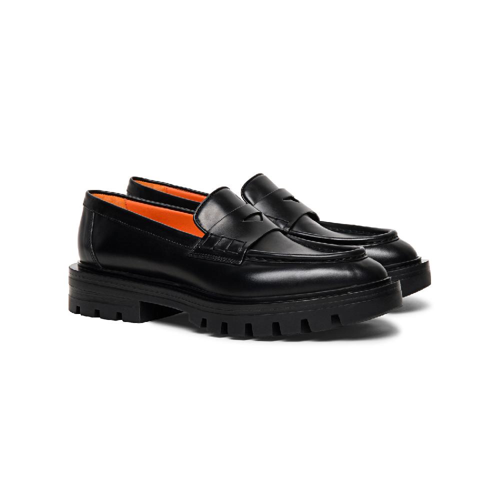 Santoni Mocassino penny da donna in pelle anticata nera Fino Al -60%