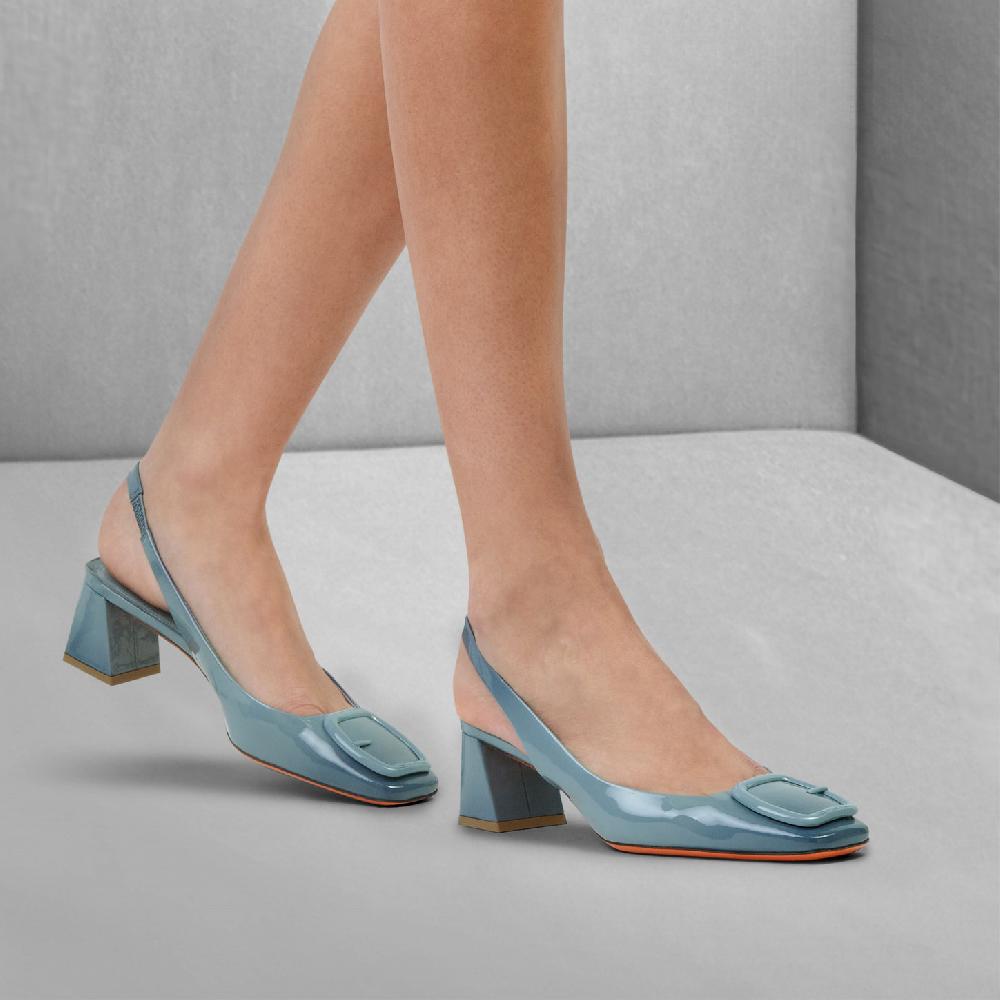 Santoni Slingback tacco medio da donna in vernice azzurra Affare Del Giorno