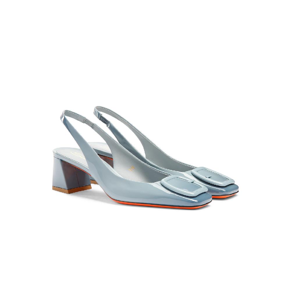 Santoni Slingback tacco medio da donna in vernice azzurra Affare Del Giorno