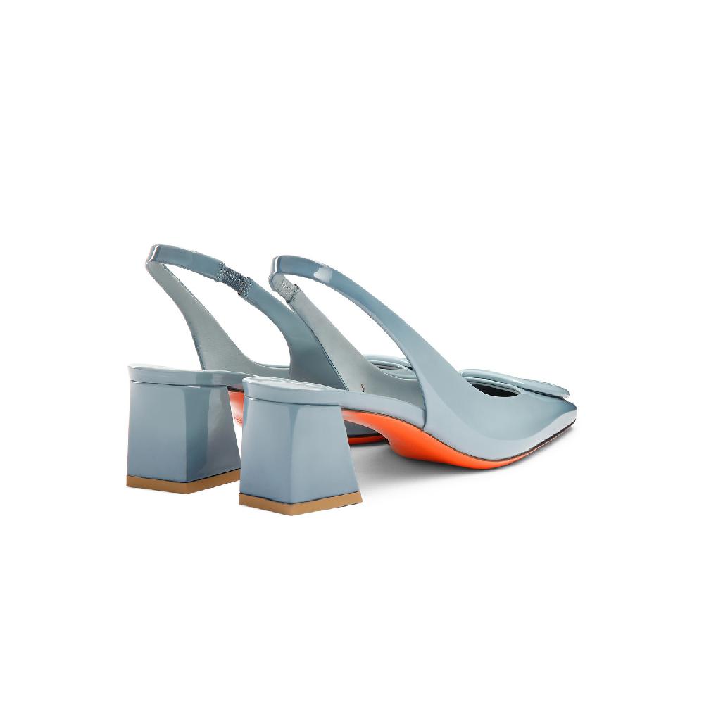 Santoni Slingback tacco medio da donna in vernice azzurra Affare Del Giorno