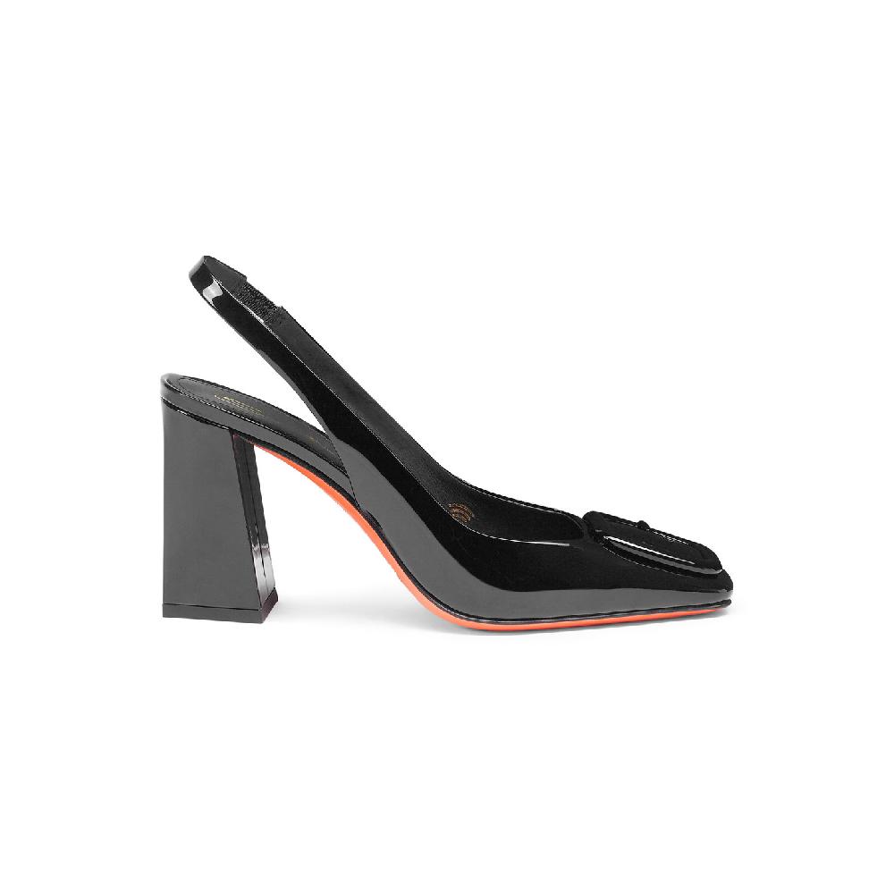 Santoni Slingback tacco alto da donna in vernice nera Prezzo Ridotto