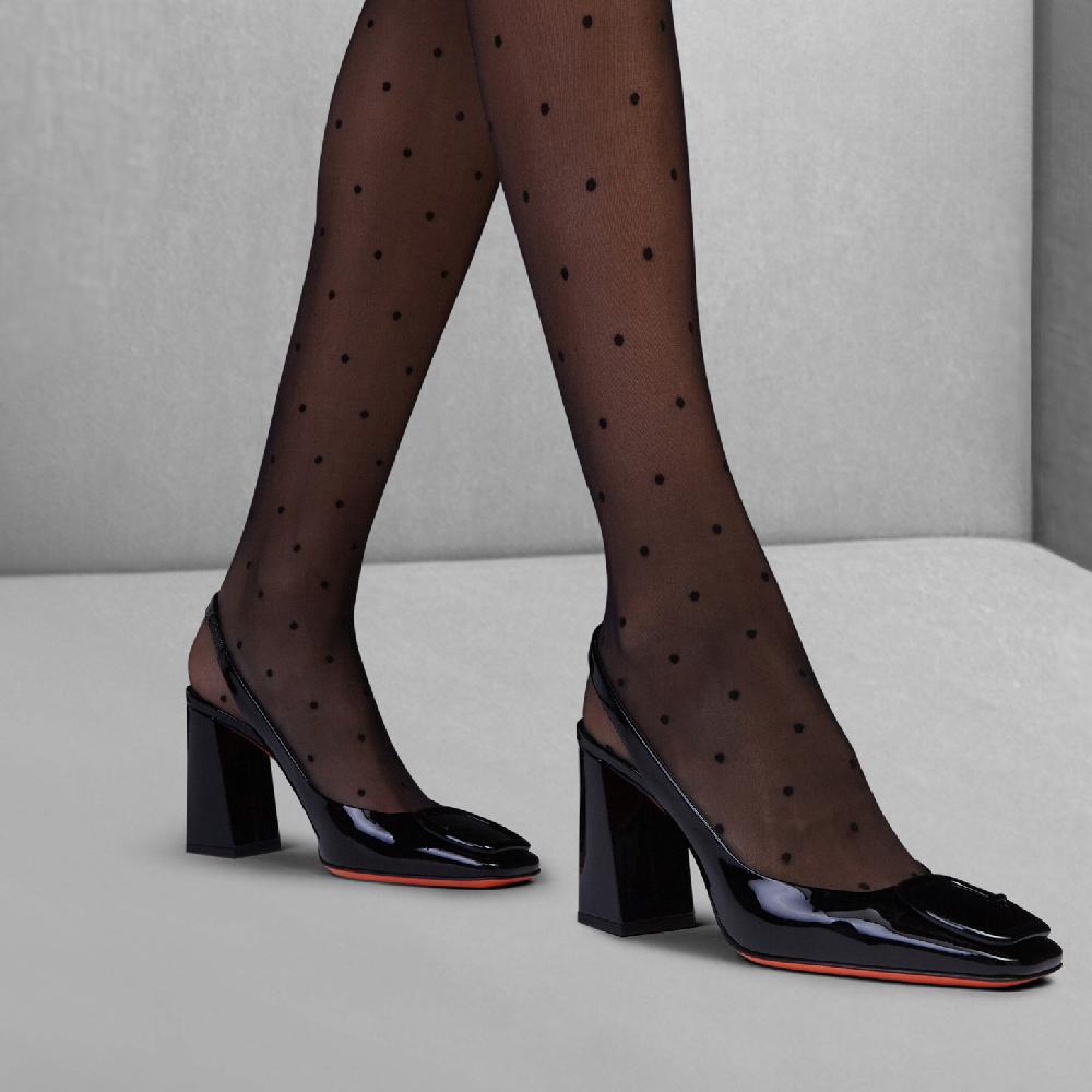 Santoni Slingback tacco alto da donna in vernice nera Prezzo Ridotto