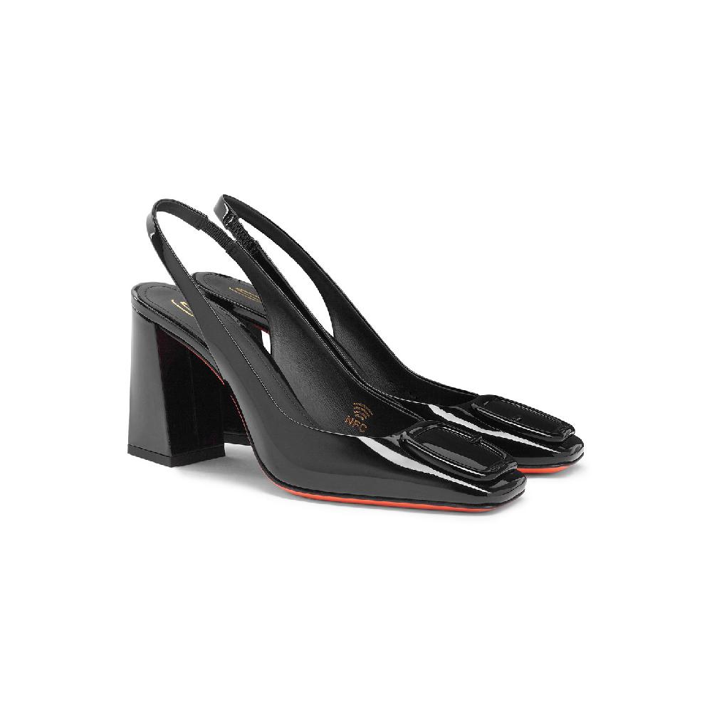 Santoni Slingback tacco alto da donna in vernice nera Prezzo Ridotto