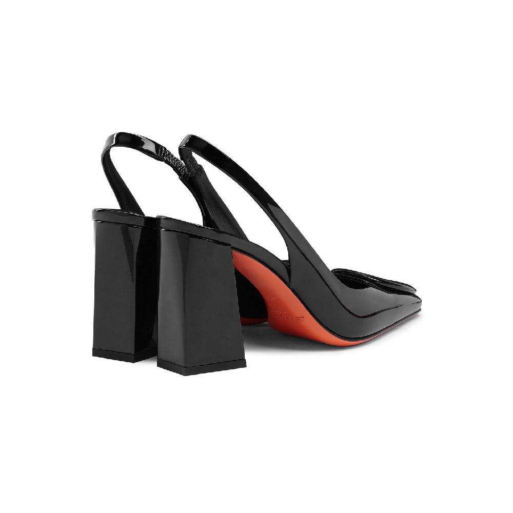 Santoni Slingback tacco alto da donna in vernice nera Prezzo Ridotto