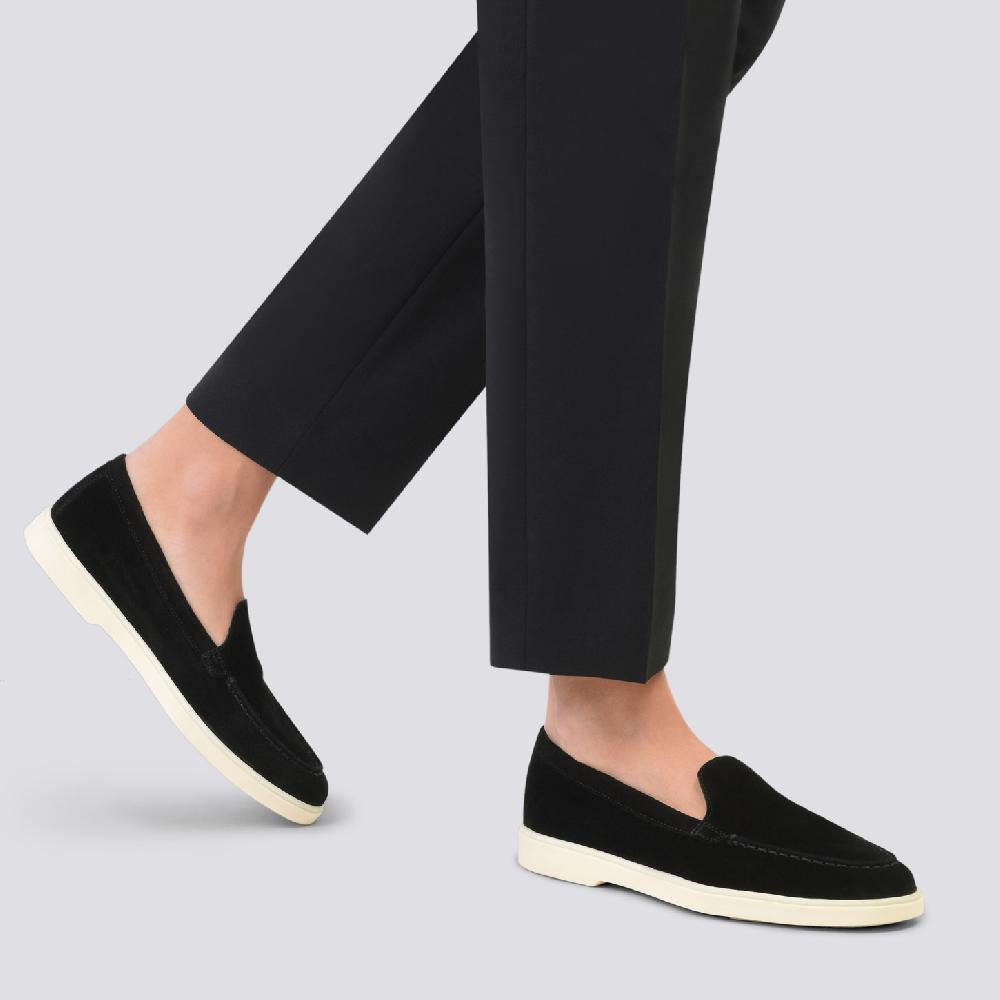 Santoni Mocassino da donna in suede nera Sconto