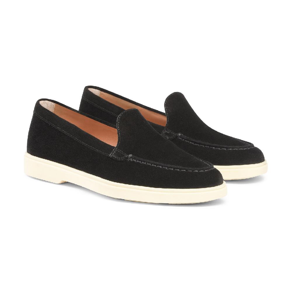 Santoni Mocassino da donna in suede nera Sconto