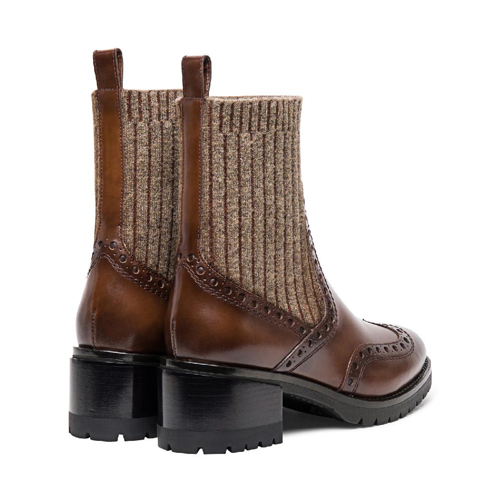 Santoni Stivaletto tacco basso brogue con calzino da donna in pelle marrone In Vendita