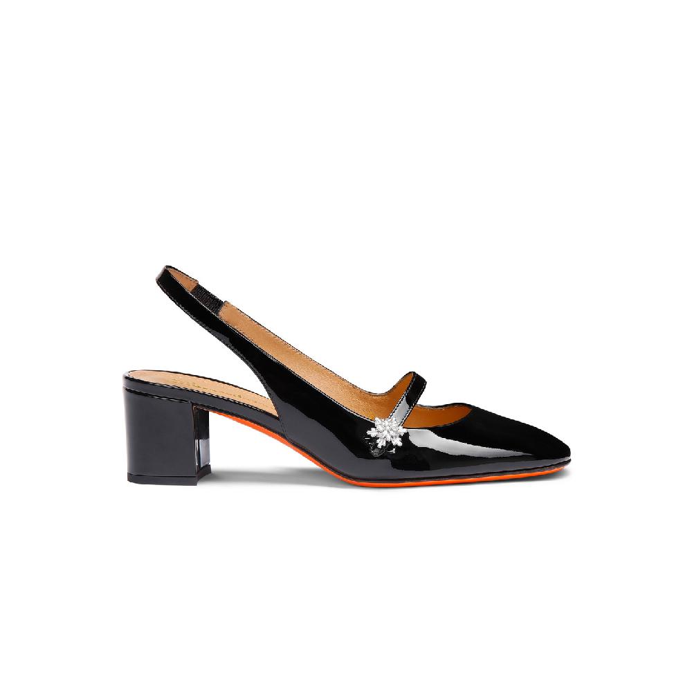 Santoni Slingback tacco basso da donna in vernice nera Offerte