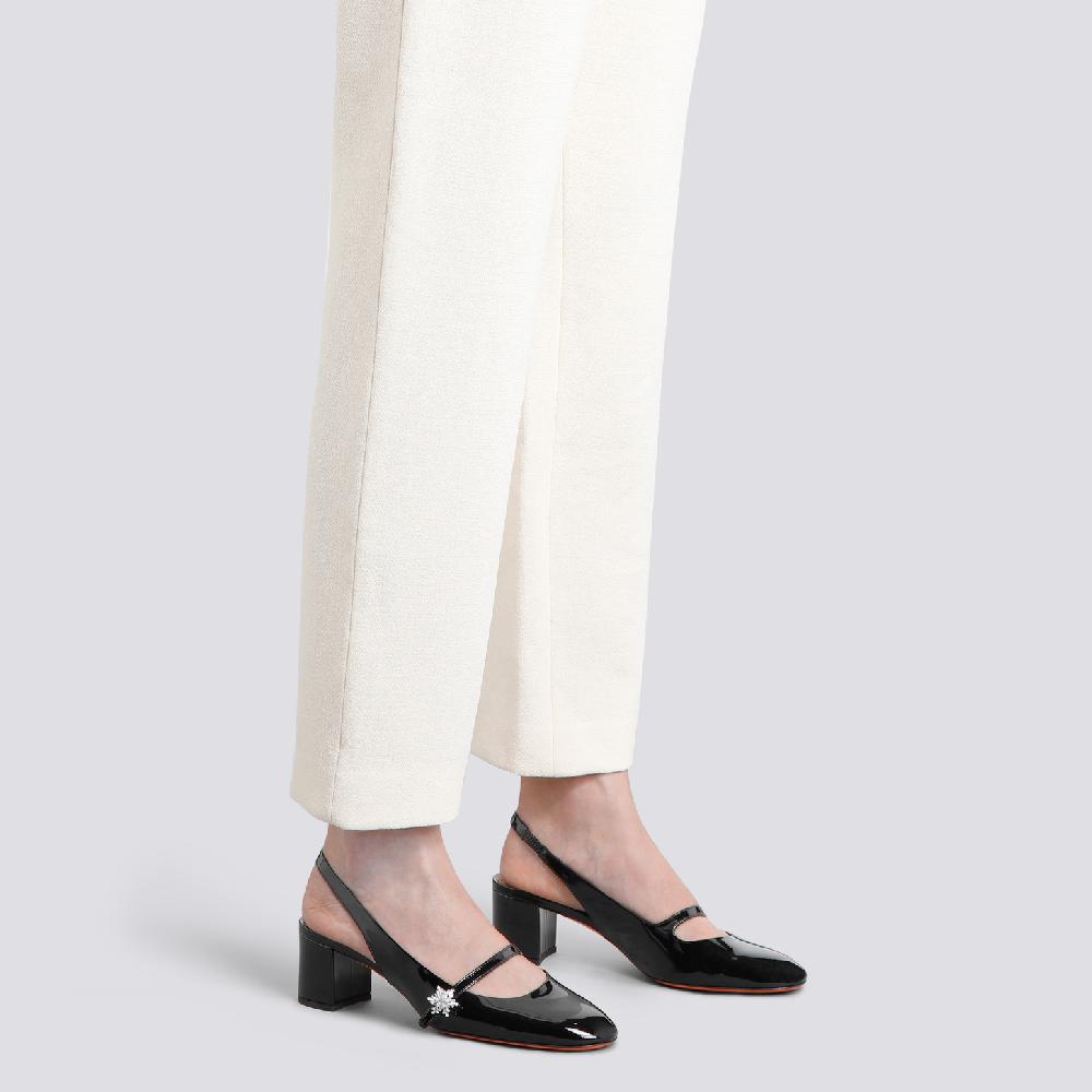 Santoni Slingback tacco basso da donna in vernice nera Offerte