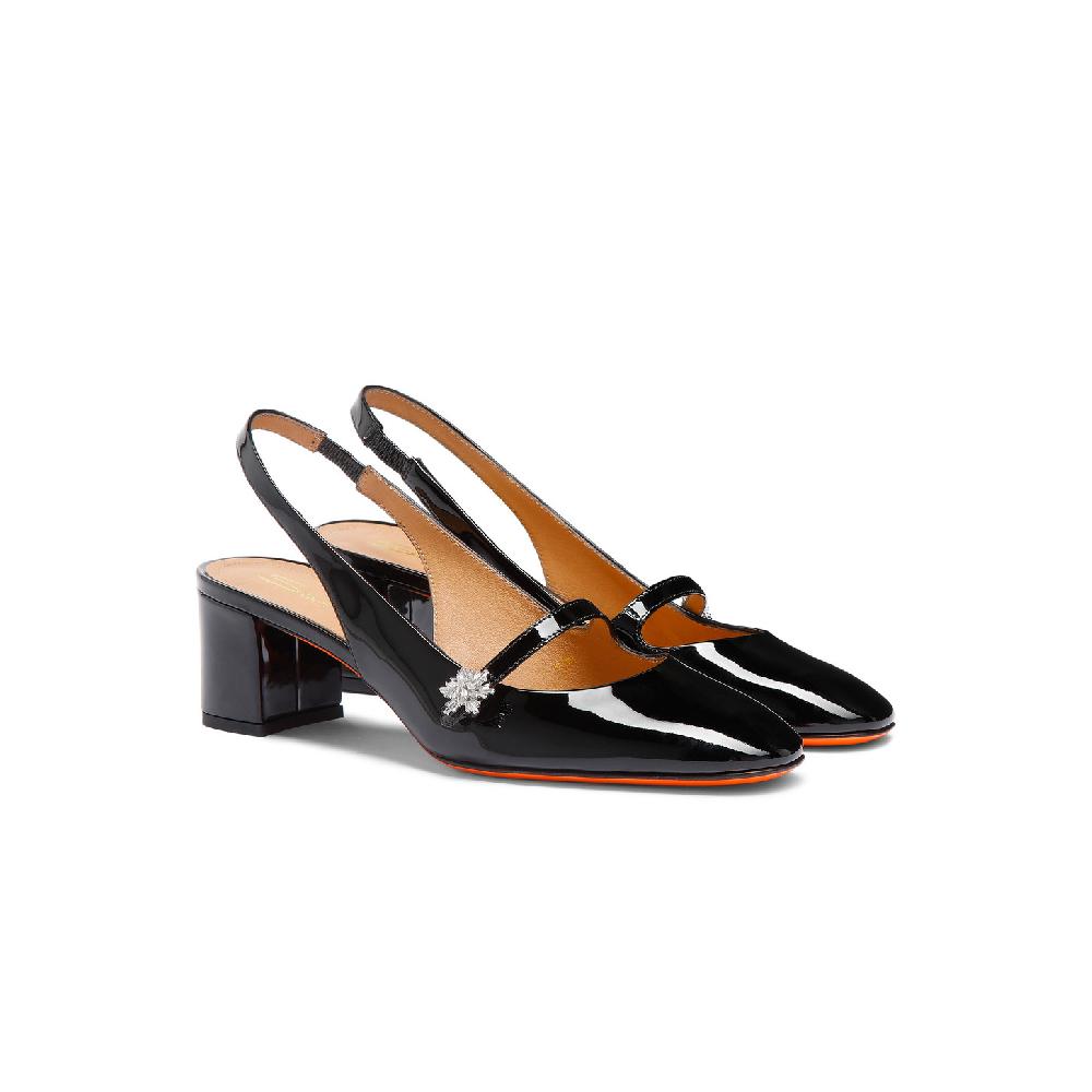 Santoni Slingback tacco basso da donna in vernice nera Offerte