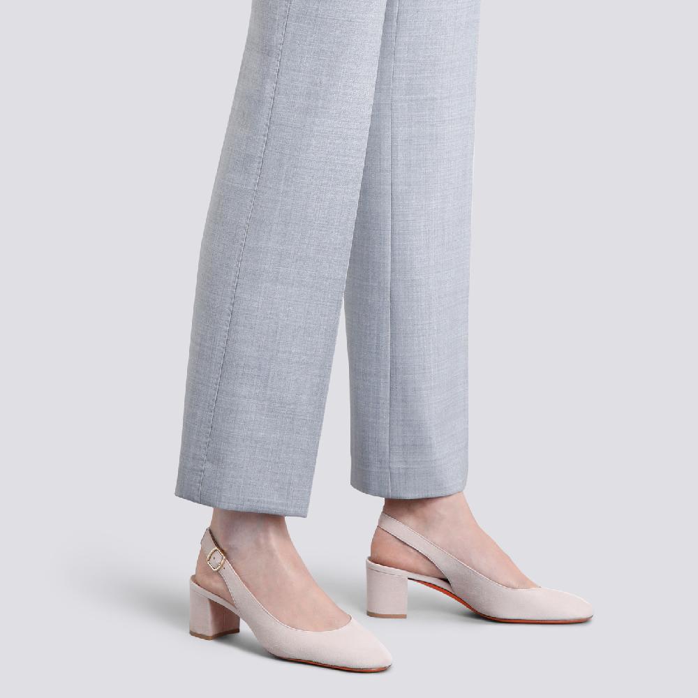 Santoni Slingback tacco basso da donna in suede rosa Vendita Economica