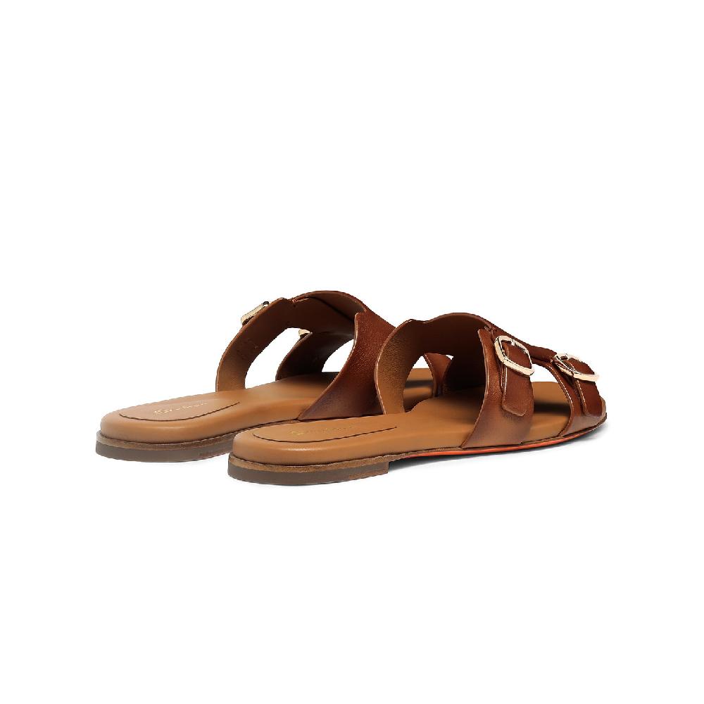Santoni Sandalo slide Didi con doppia fibbia da donna in pelle marrone Negozio