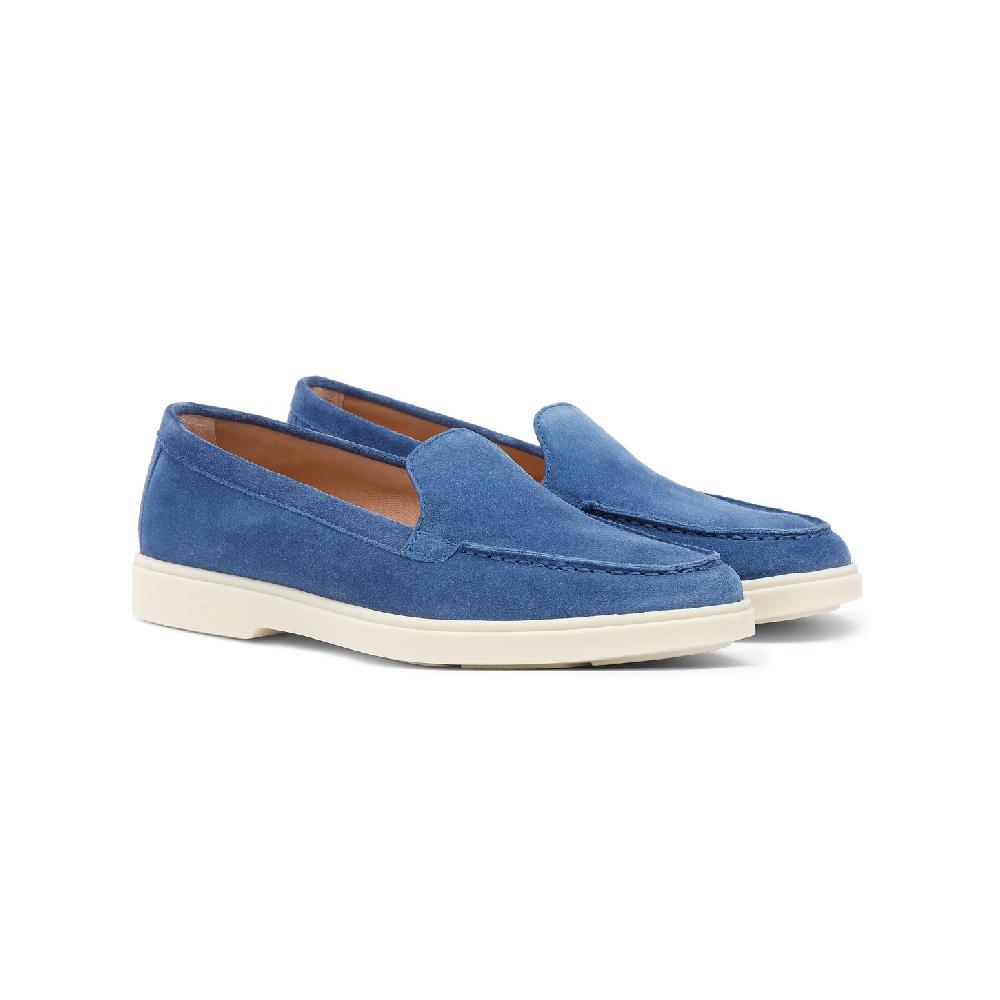 Santoni Mocassino da donna in suede blu In Saldo