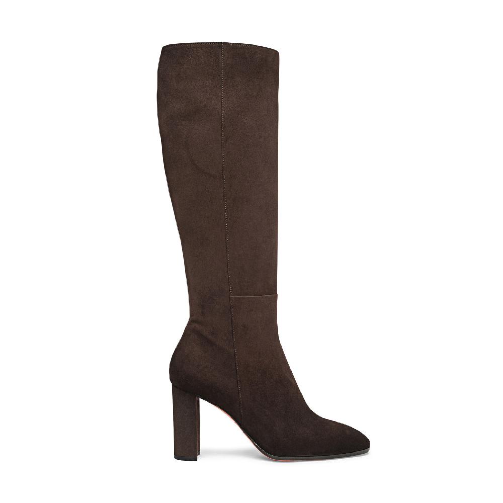 Santoni Stivale tacco alto da donna in suede testa di moro Italy