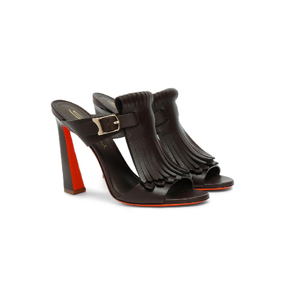 Santoni Sandalo Dua tacco alto con frangia da donna in pelle marrone Italia