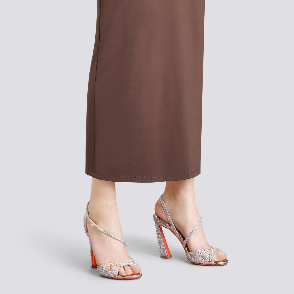 Santoni Sandalo tacco alto da donna in suede e strass rosa In Linea