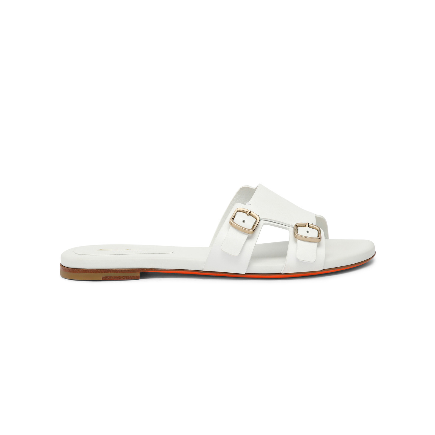 Santoni Sandalo slide Didi con doppia fibbia da donna in pelle bianca