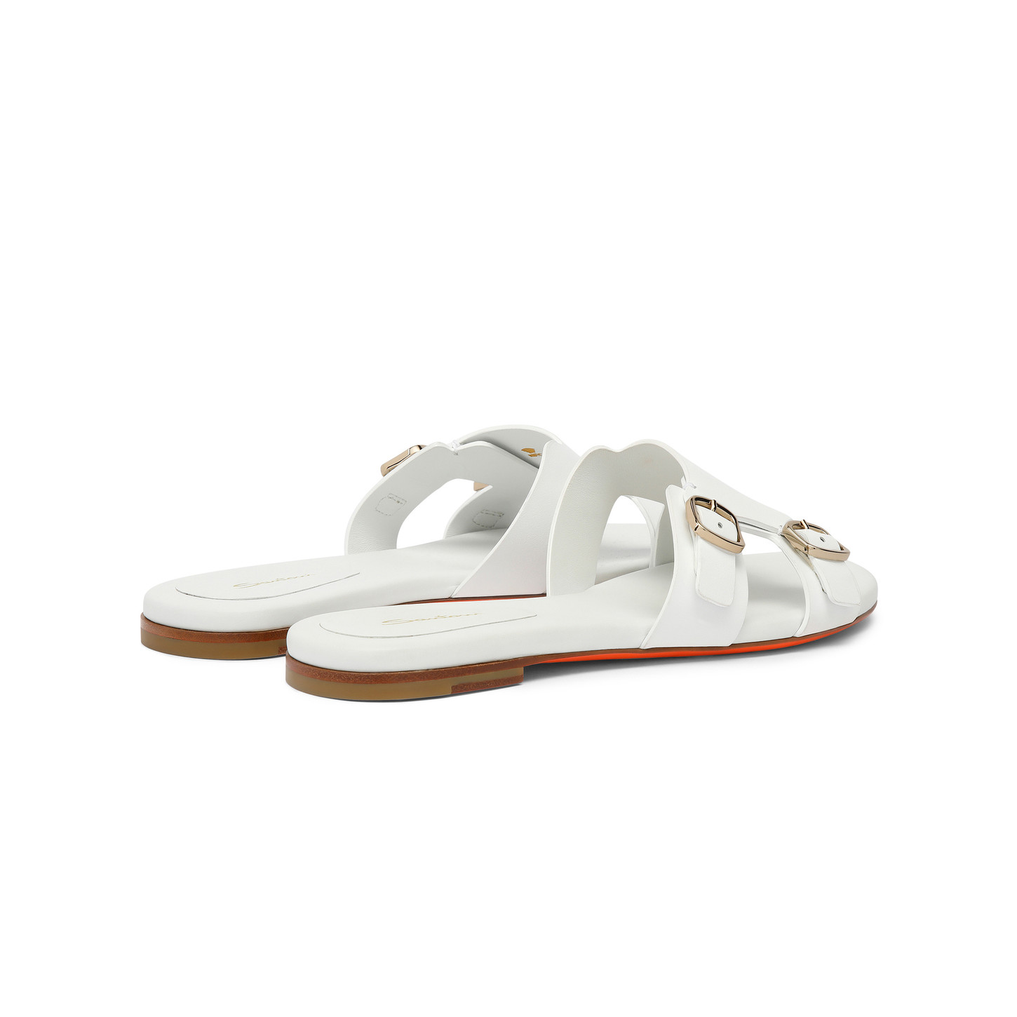 Santoni Sandalo slide Didi con doppia fibbia da donna in pelle bianca Nuovo