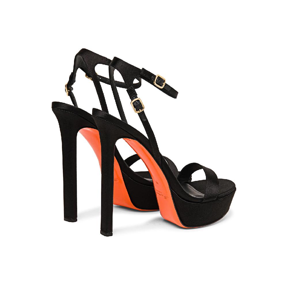 Santoni Sandalo tacco alto da donna in raso nero Vendita