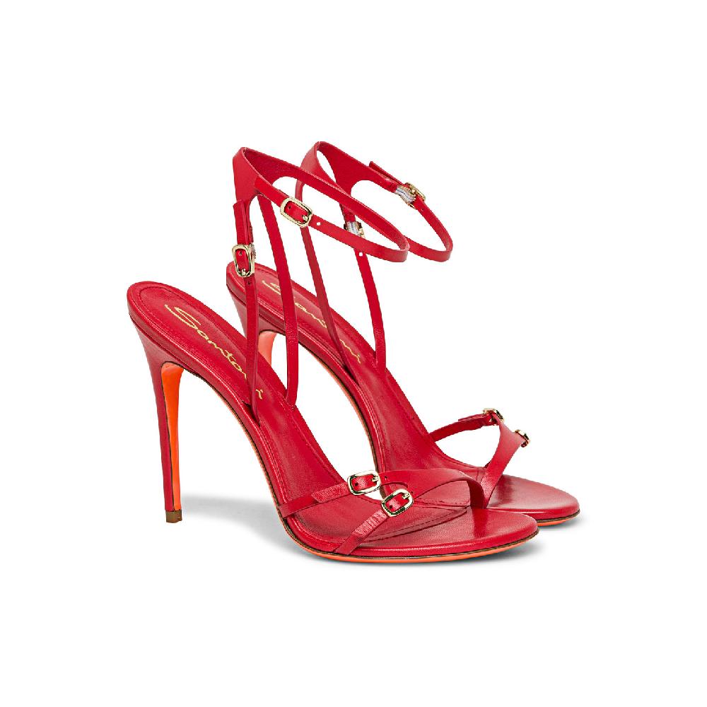 Santoni Sandalo tacco alto da donna in pelle rossa Pezzi Unici