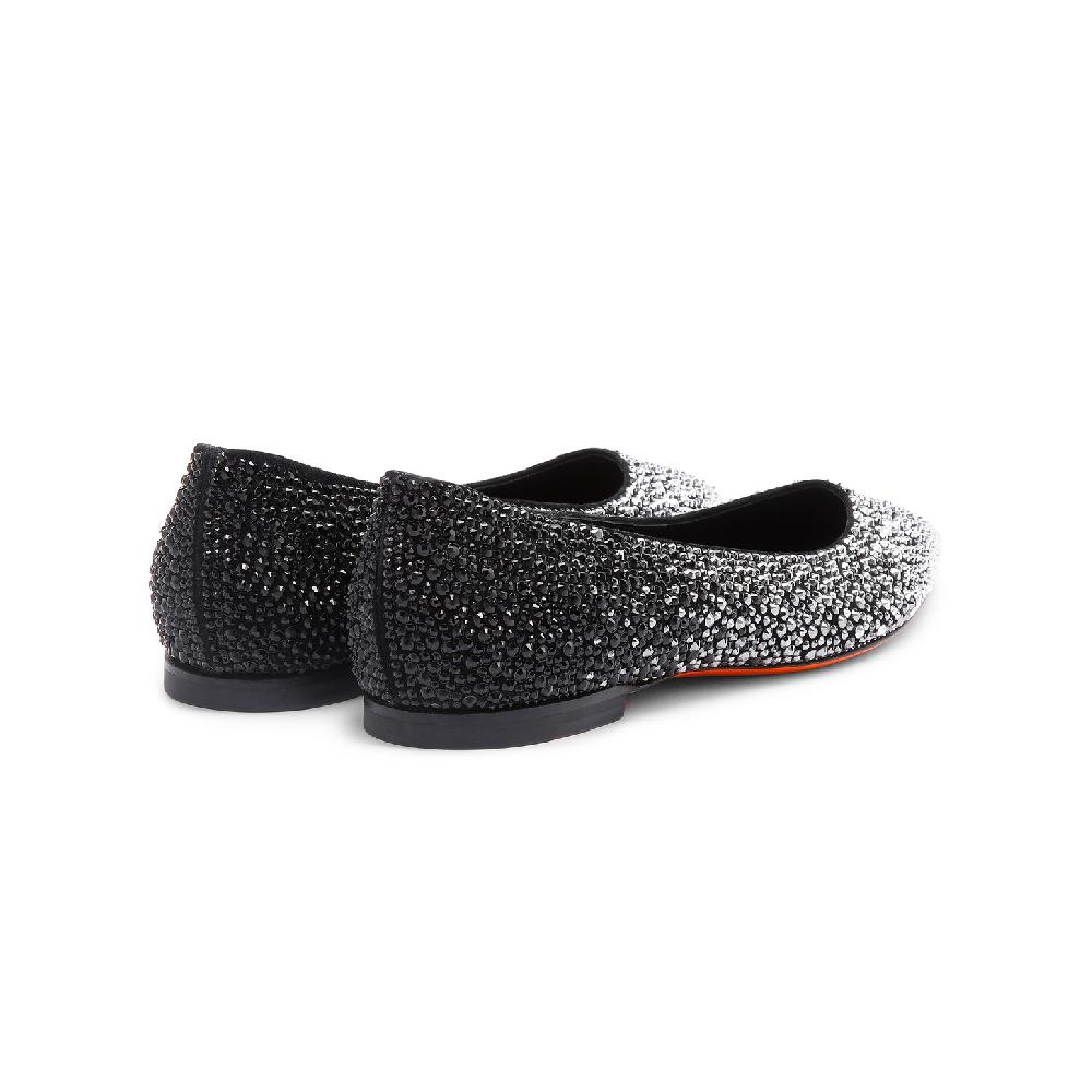 Santoni Ballerina da donna in suede e strass neri Soddisfazione Garantita