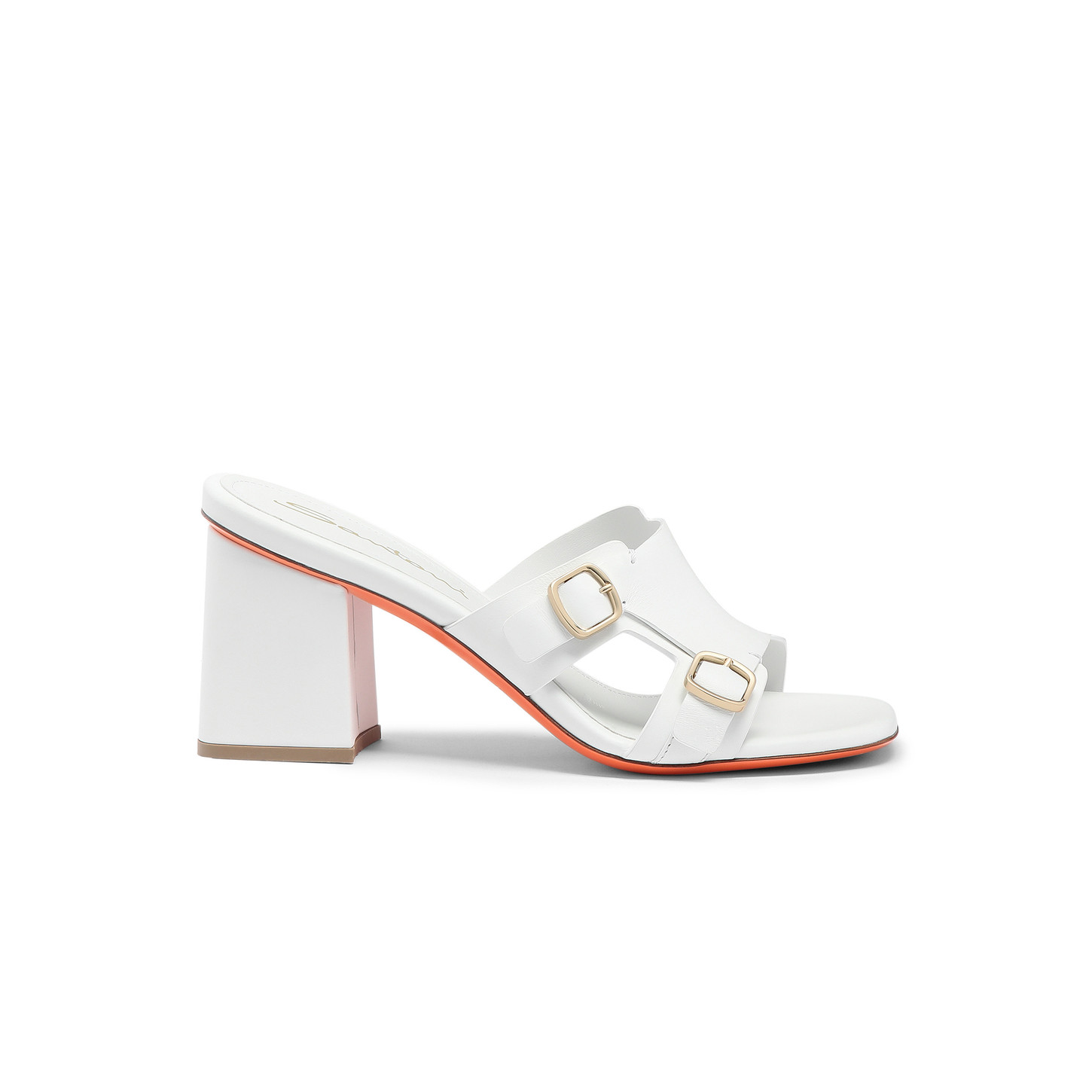 Santoni Sandalo doppia fibbia tacco medio da donna in pelle bianca Consegna Veloce