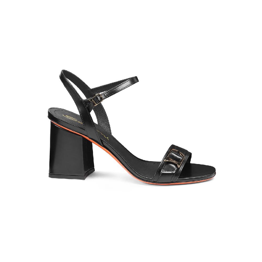 Santoni Sandalo tacco medio da donna in pelle nera Presa