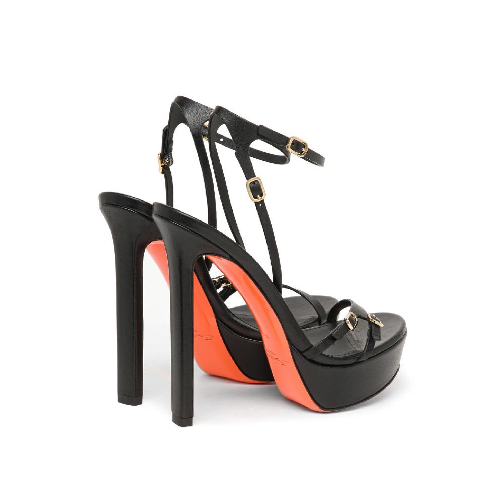 Santoni Sandalo tacco alto da donna in pelle nera Online