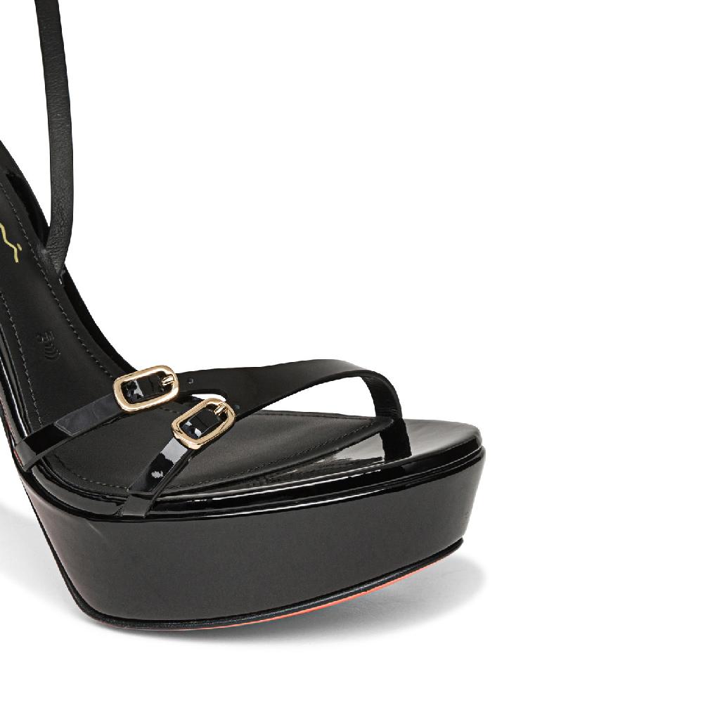 Santoni Sandalo tacco alto da donna in vernice nera Hotsell