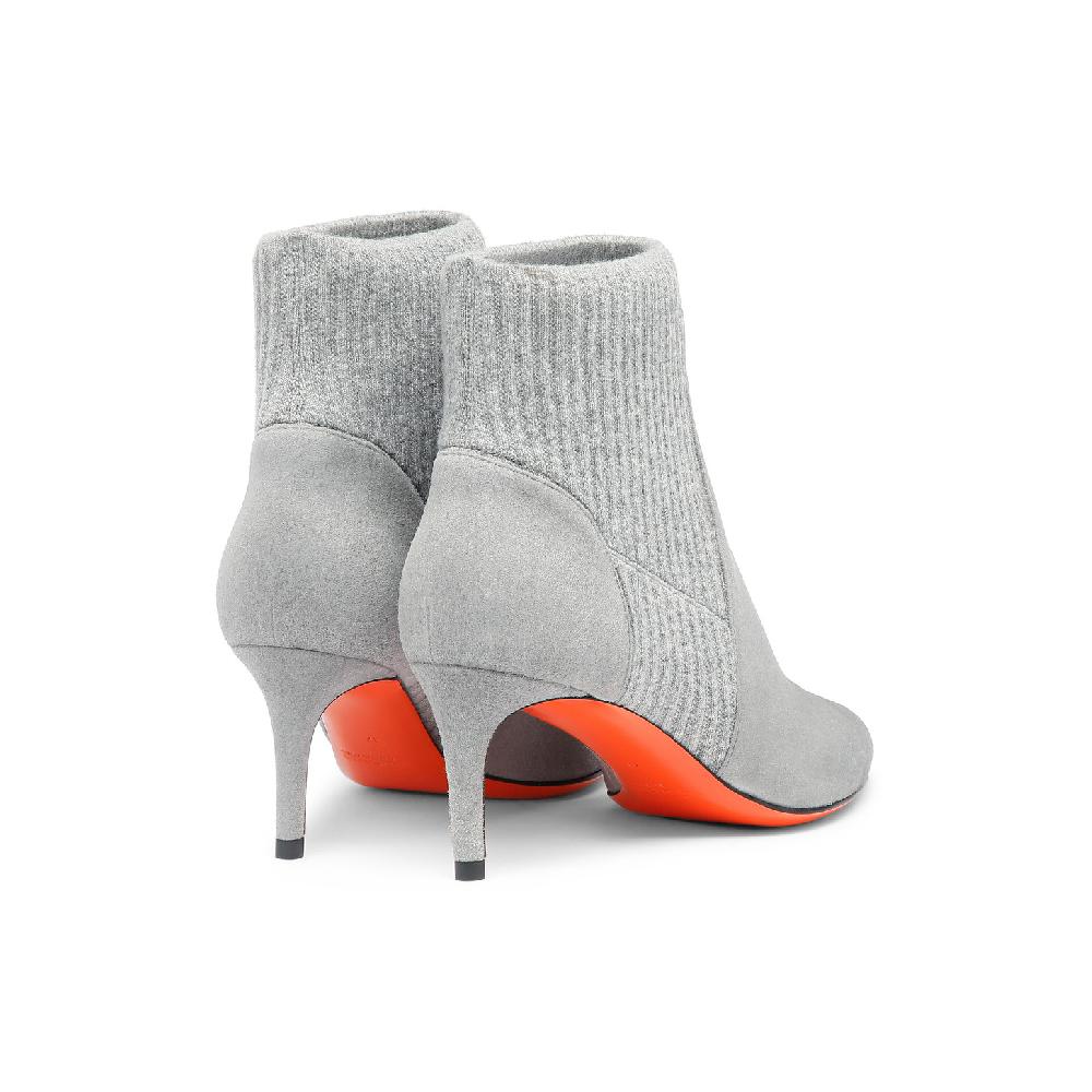Santoni Stivaletto tacco basso con calzino da donna in suede grigio In Saldo