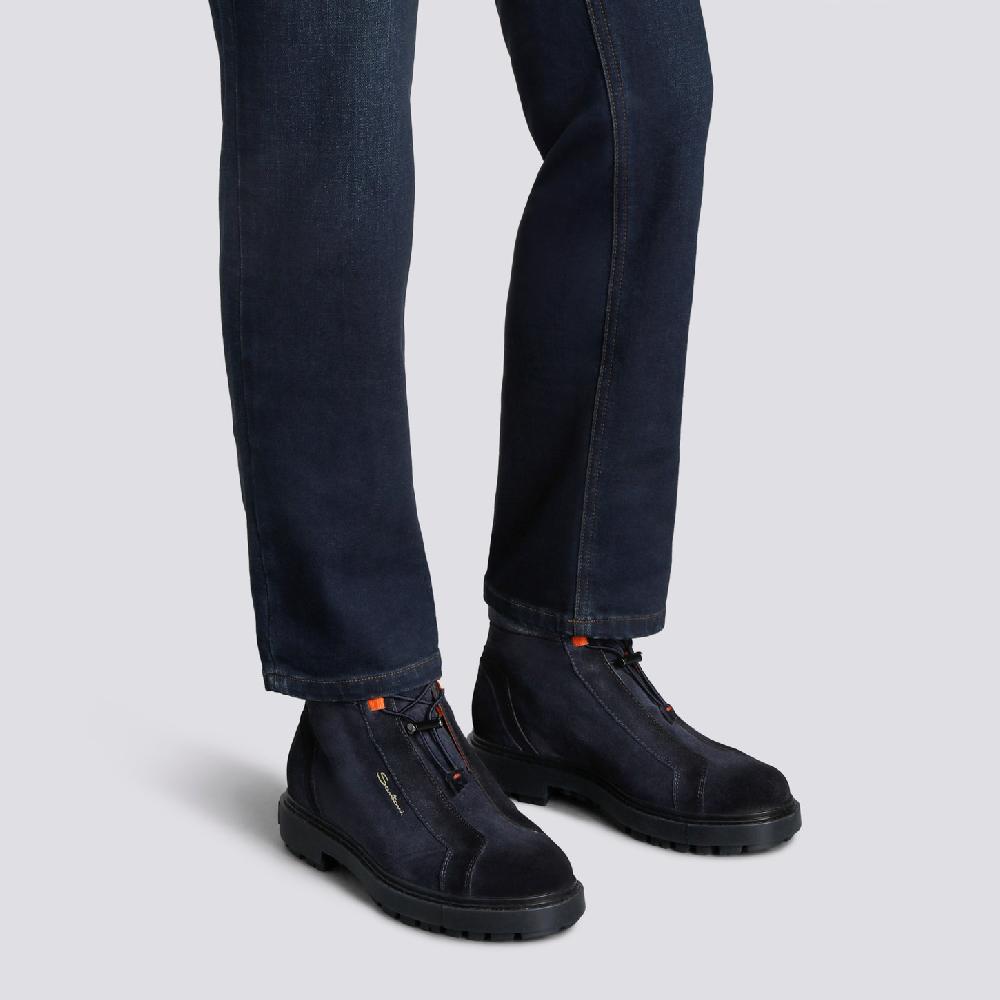 Santoni Scarponcino da montagna da uomo in suede blu Negozi Online