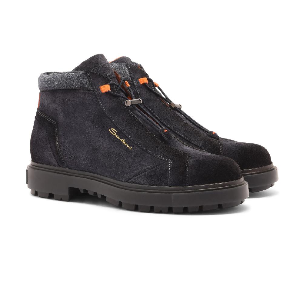 Santoni Scarponcino da montagna da uomo in suede blu Negozi Online