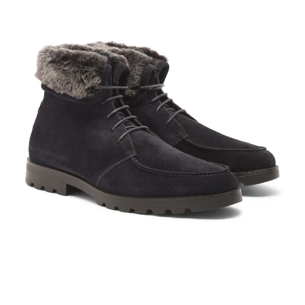 Santoni Stivaletto stringato con pelliccia da uomo in suede blu Promozione Limitata