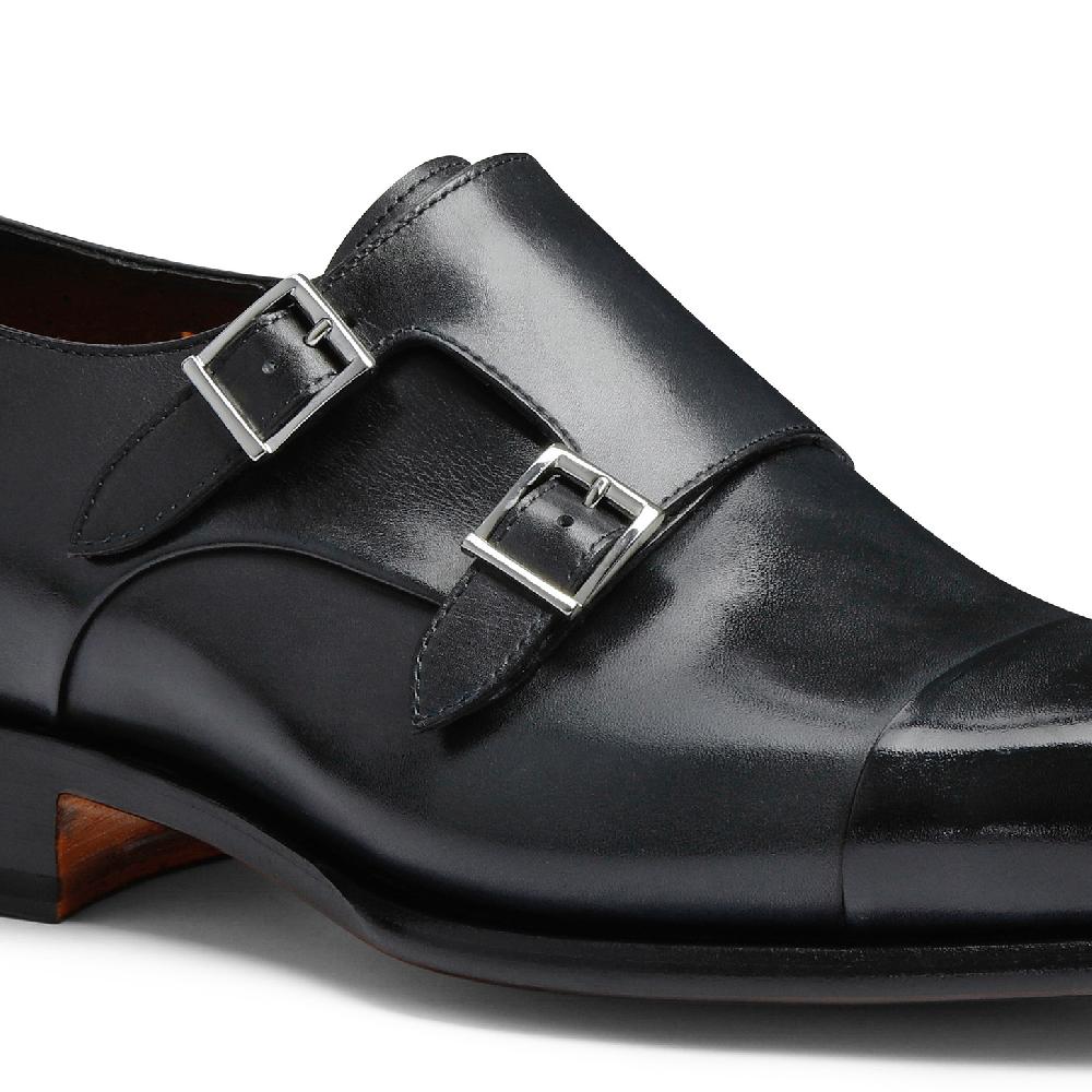 Santoni Doppia fibbia da uomo in pelle anticata blu Prezzo Ridotto