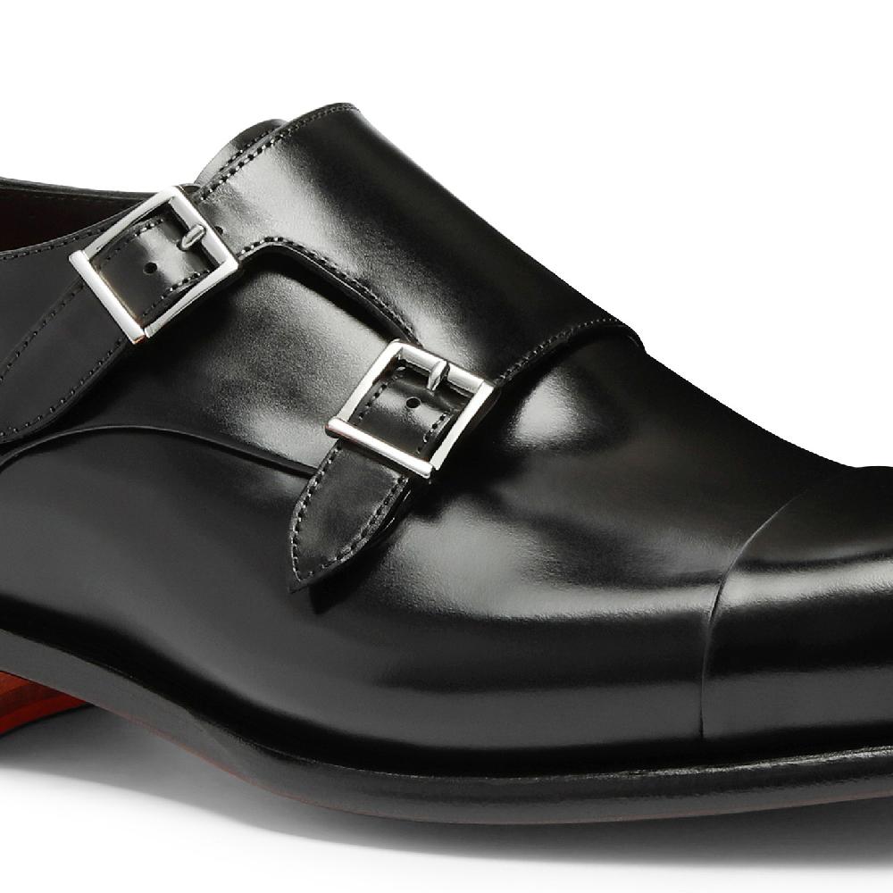 Santoni Doppia fibbia da uomo in pelle anticata nera Sottocosto