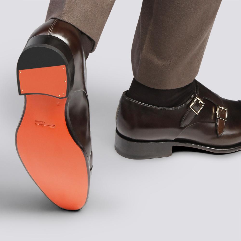 Santoni Doppia fibbia da uomo in pelle anticata marrone Convenienza