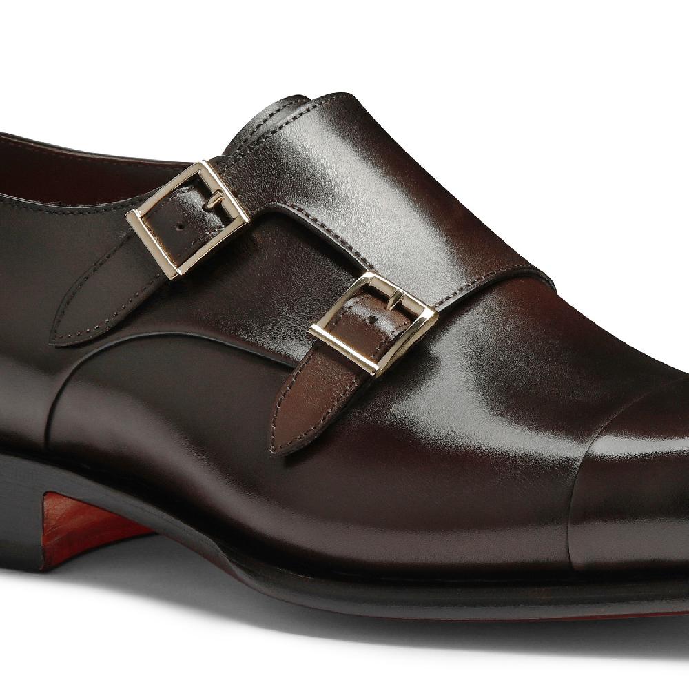 Santoni Doppia fibbia da uomo in pelle anticata marrone Convenienza