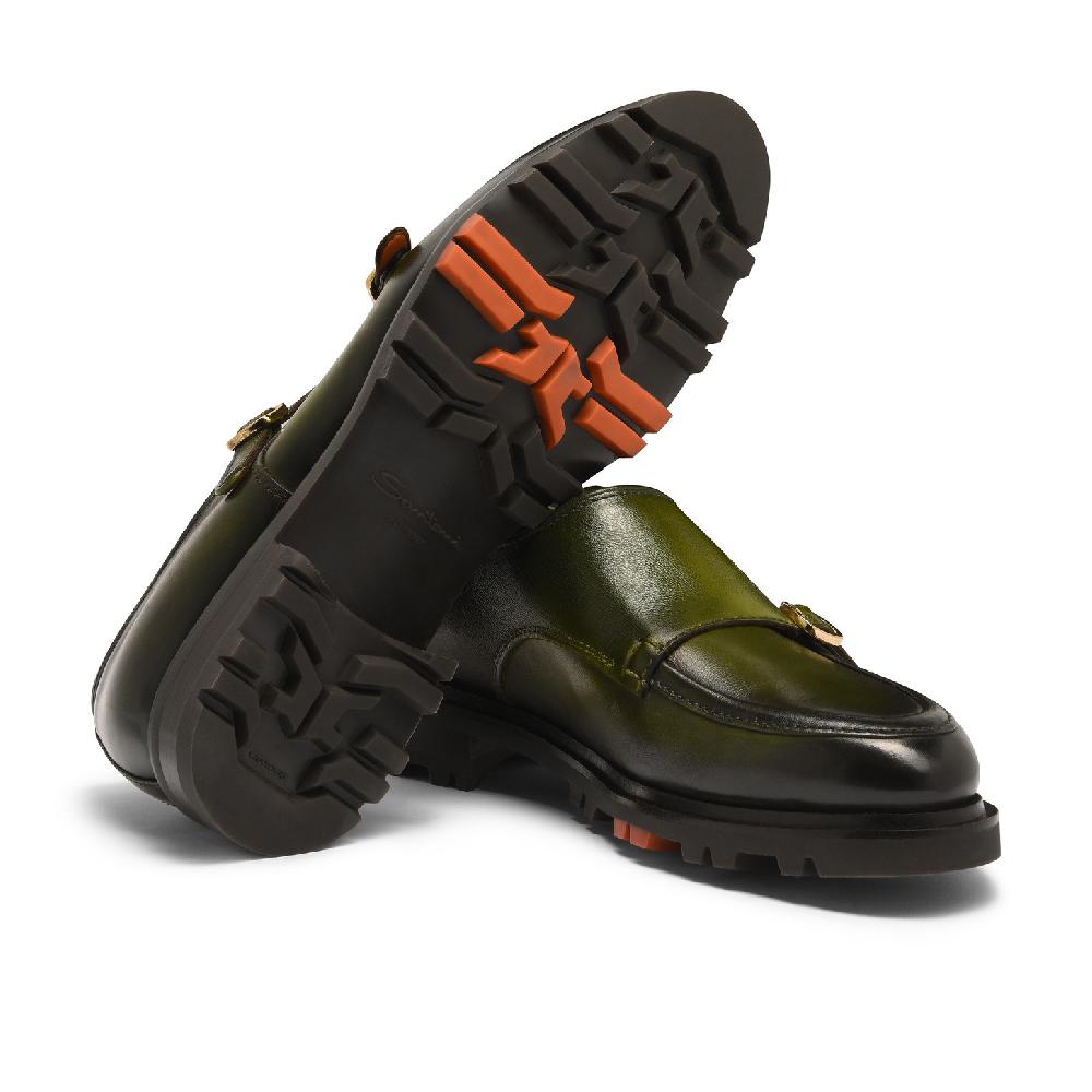 Santoni Doppia fibbia da uomo in pelle verde Novità