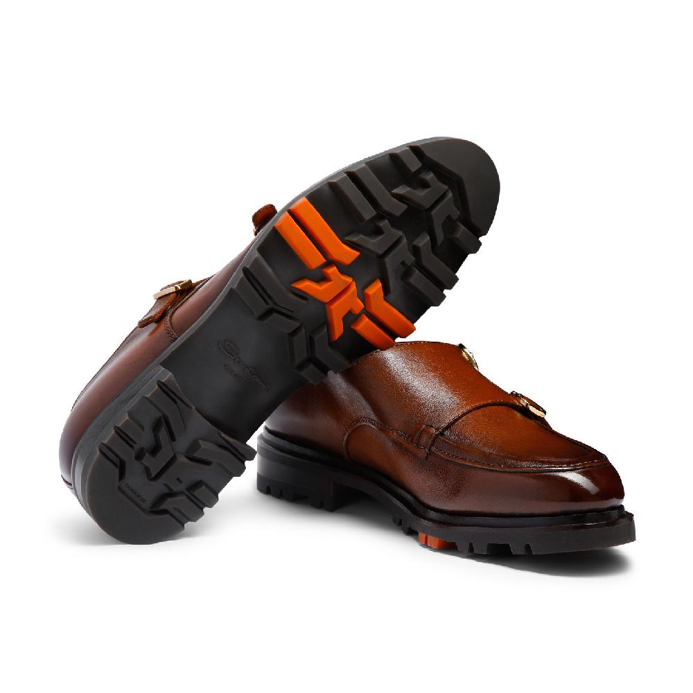Santoni Doppia fibbia da uomo in pelle marrone Presa