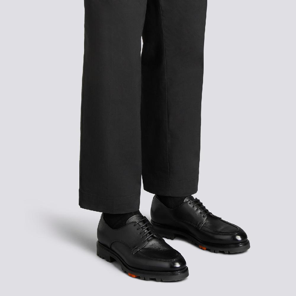 Santoni Stringata Derby da uomo in pelle nera Sconto