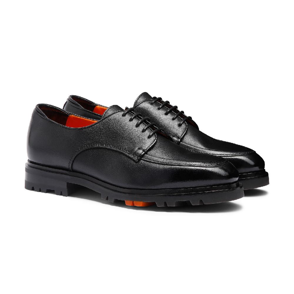 Santoni Stringata Derby da uomo in pelle nera Sconto