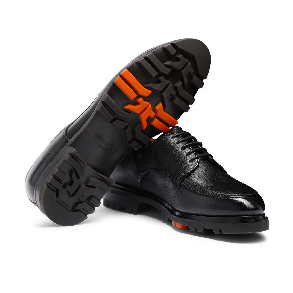 Santoni Stringata Derby da uomo in pelle nera Sconto