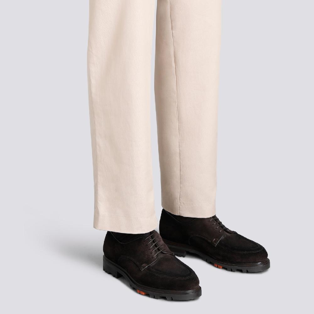 Santoni Stringata Derby da uomo in suede testa di moro Offerta