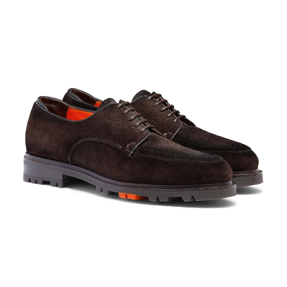 Santoni Stringata Derby da uomo in suede testa di moro Offerta