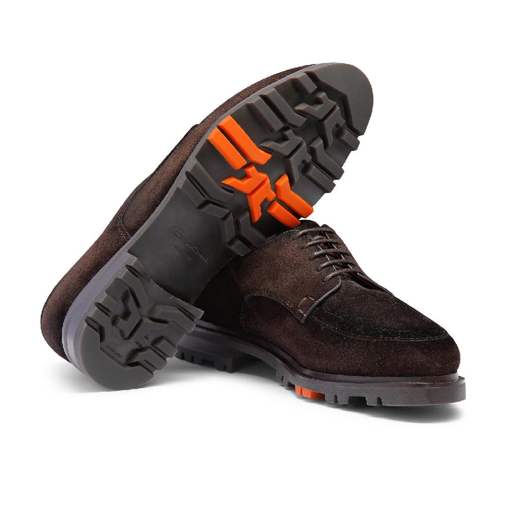 Santoni Stringata Derby da uomo in suede testa di moro Offerta