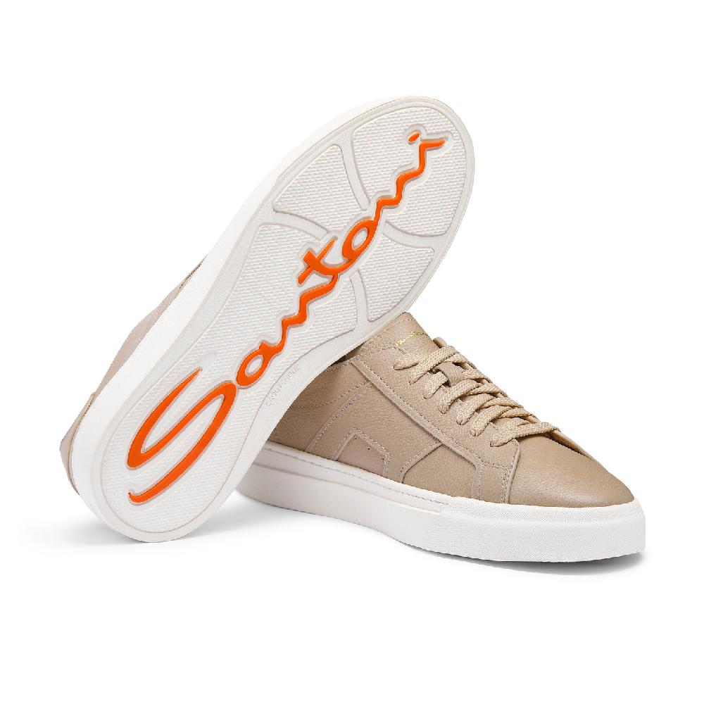 Santoni Double Buckle Sneaker da uomo in pelle bottalata beige Online