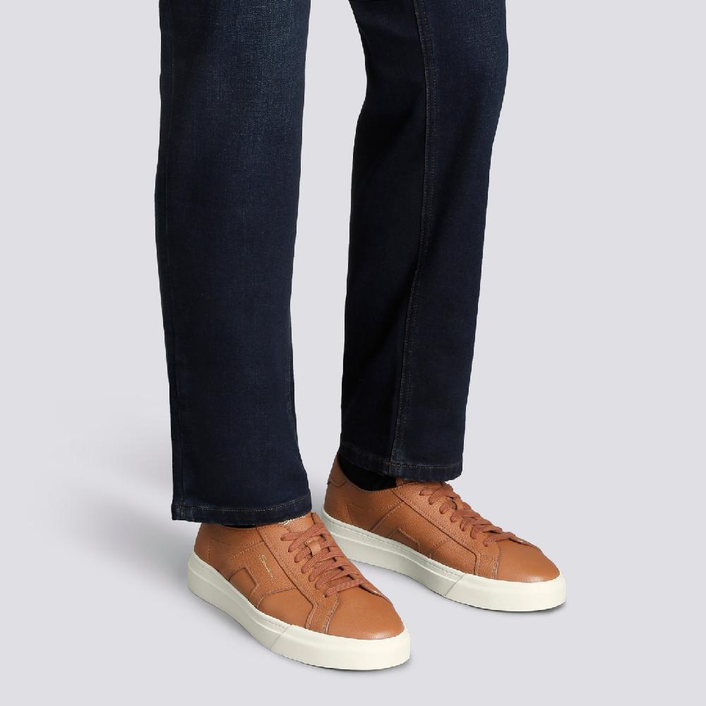 Santoni Double Buckle Sneaker da uomo in pelle bottalata arancione Outlet