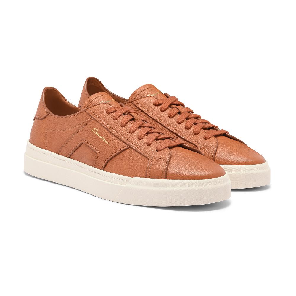 Santoni Double Buckle Sneaker da uomo in pelle bottalata arancione Outlet