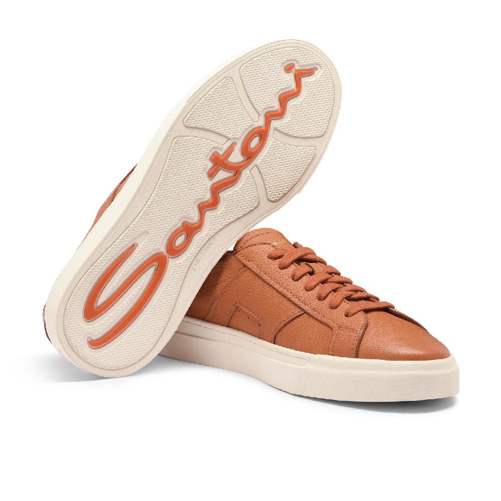 Santoni Double Buckle Sneaker da uomo in pelle bottalata arancione Outlet