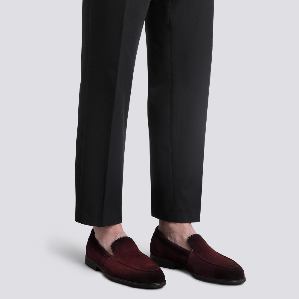 Santoni Mocassino da uomo in suede bordeaux 50% di sconto con spedizione gratuita